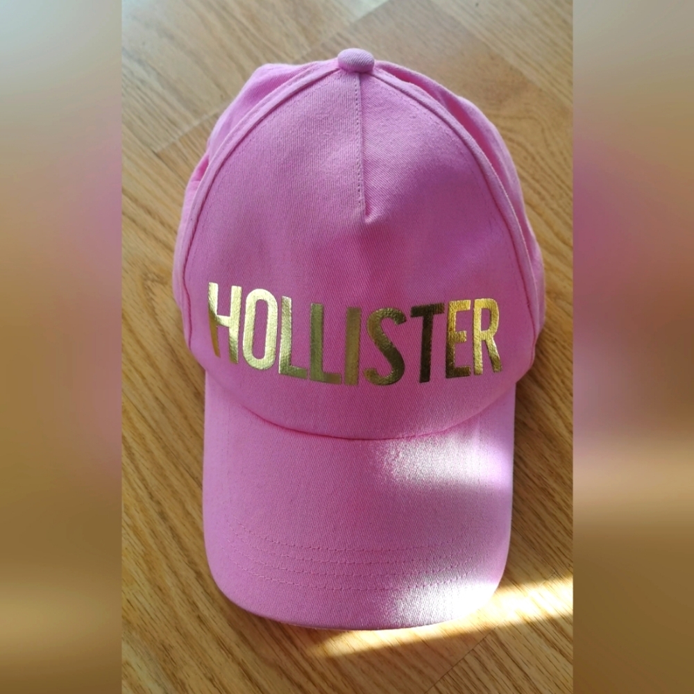 Hollister Women Adjustable Summer Sport Cap Hat Pink Gold Logo